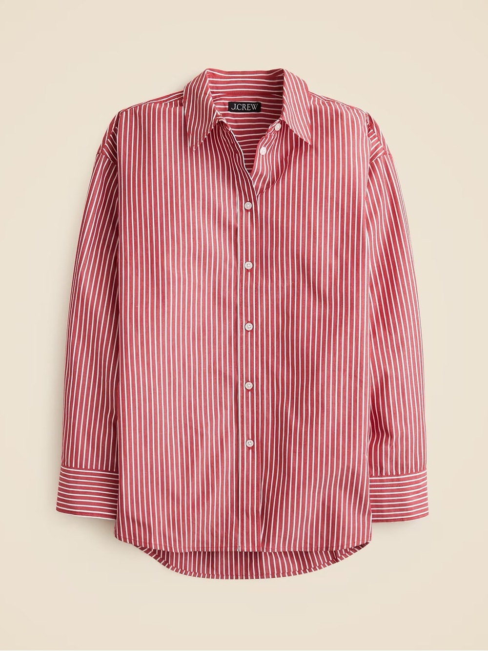J. Crew Red and White Striped Relaxed Button-Down Shirt